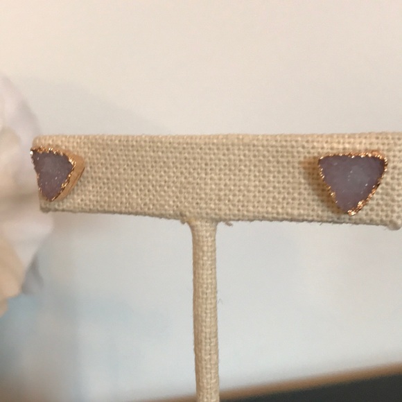 Druzy Pink Triangle Stud Earrings - Picture 5 of 8